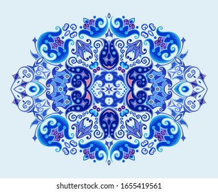 Vector abstract blue decorative floral ethnic ornamental illustration. 