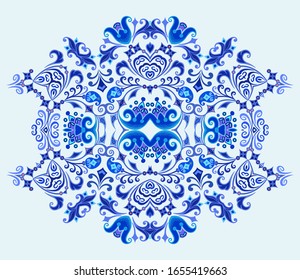 Vector abstract blue decorative floral ethnic ornamental illustration. 