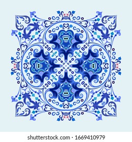 Vector abstract blue decorative floral ethnic ornamental illustration. 