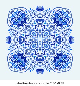 Vector abstract blue decorative floral ethnic ornamental illustration. 