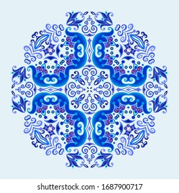 Vector abstract blue decorative floral ethnic ornamental illustration. 