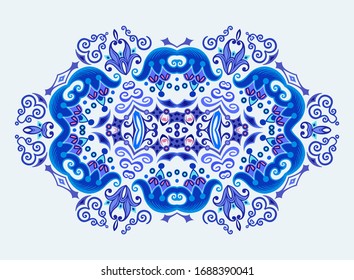 Vector abstract blue decorative floral ethnic ornamental illustration. 