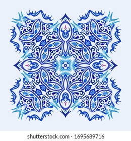 Vector abstract blue decorative floral ethnic ornamental illustration. 
