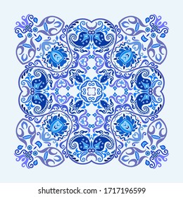 Vector abstract blue decorative floral ethnic ornamental illustration. 