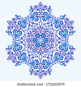 Vector abstract blue decorative floral ethnic ornamental illustration. 