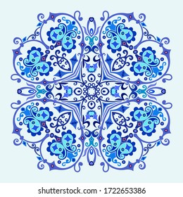 Vector abstracto azul decorativo floral étnico ilustración ornamental. 
