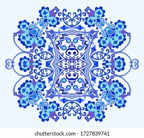 Vector abstract blue decorative floral ethnic ornamental illustration. 