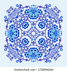 Vector abstract blue decorative floral ethnic ornamental illustration. 