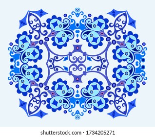 Vector abstract blue decorative floral ethnic ornamental illustration. 