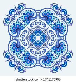 Vector abstract blue decorative floral ethnic ornamental illustration. 