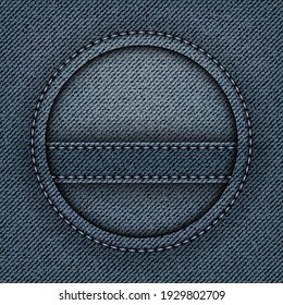 Diseño de vectores abstractos de denim azul con marco redondeado con puntos y rayas dentro del círculo. 