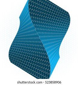 Vector abstract blue distorted shape on the hexagon gradient pattern.