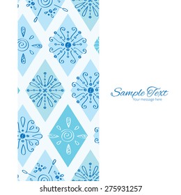 Vector Abstract Blue Doodle Rhombus Vertical Frame Seamless Pattern Background