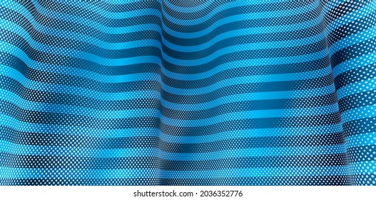 Vector abstract blue dotted texture and lines background with dimensional perspective, technology and science theme, big data flow, geometric 3D design.