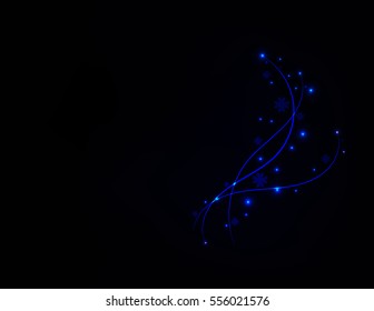 vector abstract blue flower and bright circle on black background.