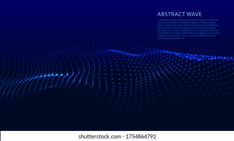 Vector abstract blue futuristic background. Big data visualization. Digital dynamic wave of particles.