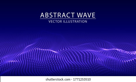 Vector abstract blue futuristic background. Big data visualization. Digital dynamic wave of particles.
