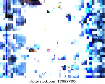 Vector Abstract Blue Geometric Background with Squares and Lines. Textured Wallpaper in Mosaic Style. Vector illustration of Fond in Light Neon Colors. Modern Futuristic Concept for Graphic Design