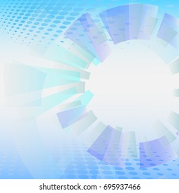 Vector abstract, blue geometric technology background, graphic design with gear shape and half tone effect.
