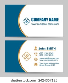 Vector abstract blue, gold and white business card template