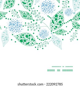 Vector abstract blue and green leaves horizontal frame seamless pattern background