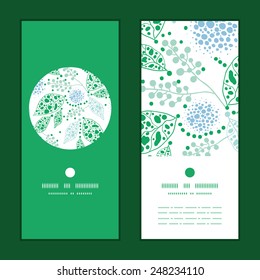 Vector abstract blue and green leaves vertical round frame pattern invitation greeting cards set