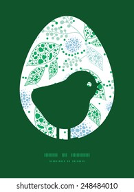 Vector abstract blue and green leaves chicken silhouette Easter frame