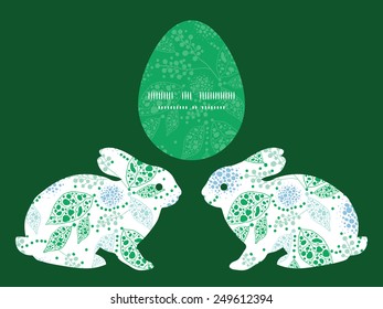 Vector abstract blue and green leaves bunny rabbit silhouette Easter frame