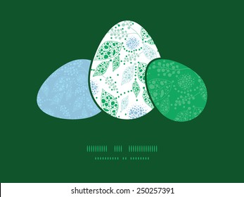 Vector abstract blue and green leaves three matching Easter egg sillhouettes frame card template