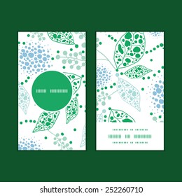 Vector abstract blue and green leaves vertical round frame pattern business cards set