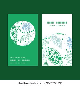 Vector abstract blue and green leaves vertical round frame pattern business cards set