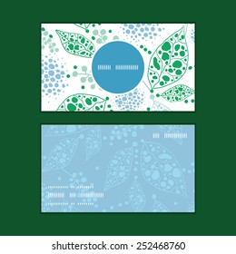 Vector abstract blue and green leaves vertical round frame pattern business cards set