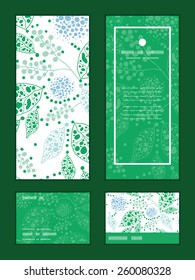 Vector abstract blue and green leaves vertical frame pattern invitation greeting, RSVP and thank you cards set