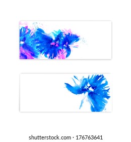 Vector abstract blue  hand drawn set of two watercolor background,vector illustration, stain watercolors colors wet on wet paper.