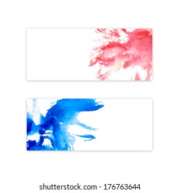 Vector abstract blue  hand drawn set of two watercolor background,vector illustration, stain watercolors colors wet on wet paper.