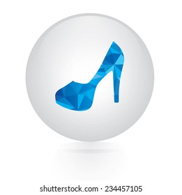 Vector - abstract blue high heel woman shoe icon. circular button 