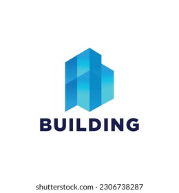 vector abstract blue icon, logo building silhouette isolated