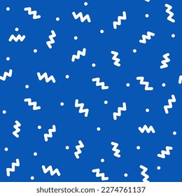 Vector abstract blue monochrome seamless pattern with zigzags and dots
