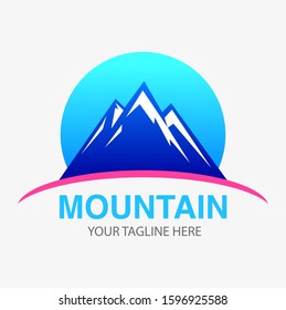 Vector abstract, blue mountain symbol or logo.