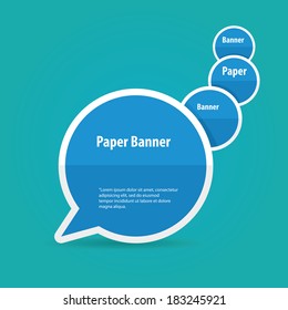 vector abstract blue paper banner or speech bubble on stylish turquoise background