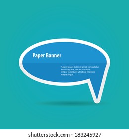 vector abstract blue paper banner or speech bubble on stylish turquoise background