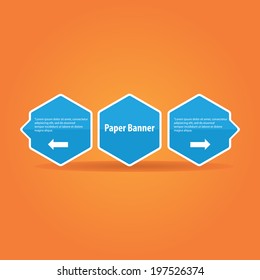 vector abstract blue paper banner or speech bubble on stylish orange background