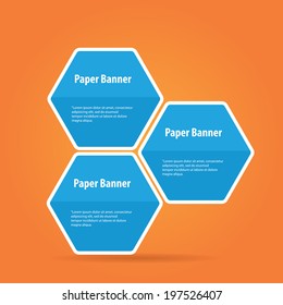 vector abstract blue paper banner or speech bubble on stylish orange background