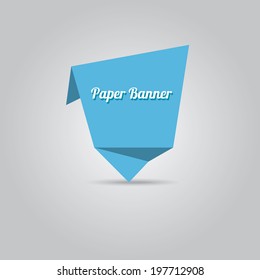 vector abstract blue paper banner or origami speech bubble on stylish grey background