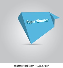 vector abstract blue paper banner or origami speech bubble on stylish grey background