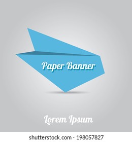 vector abstract blue paper banner or origami speech bubble on stylish grey background