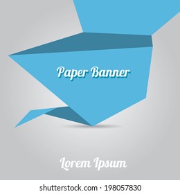 vector abstract blue paper banner or origami speech bubble on stylish grey background