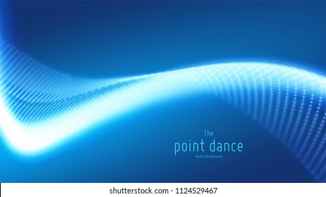 Vector abstract blue particle wave, points array, shallow depth of field. Futuristic illustration. Technology digital splash or explosion of data points. Point dance waveform. Cyber UI, HUD element