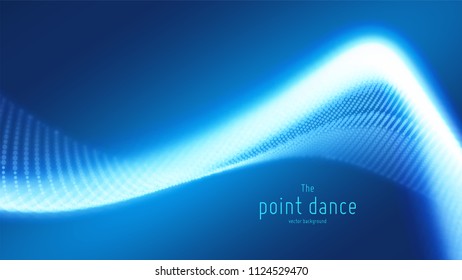 Vector abstract blue particle wave, points array, shallow depth of field. Futuristic illustration. Technology digital splash or explosion of data points. Point dance waveform. Cyber UI, HUD element