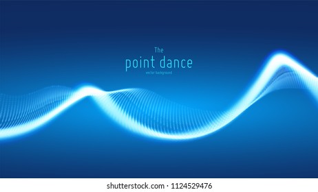 Vector abstract blue particle wave, points array, shallow depth of field. Futuristic illustration. Technology digital splash or explosion of data points. Point dance waveform. Cyber UI, HUD element